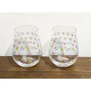NWT: The Cellar - Set of 2, Multicolor, X's and O's Stemless Wine Glasses